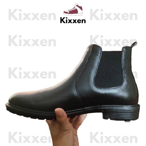 Premium Cow Leather Black Chelsea Boot (Dual Elastic)