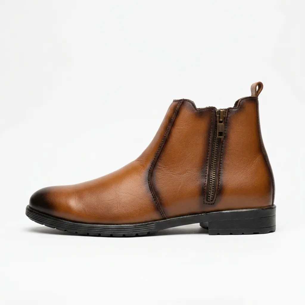 Premium Cow Leather Tan Chelsea Boot – Dual Side Zipper