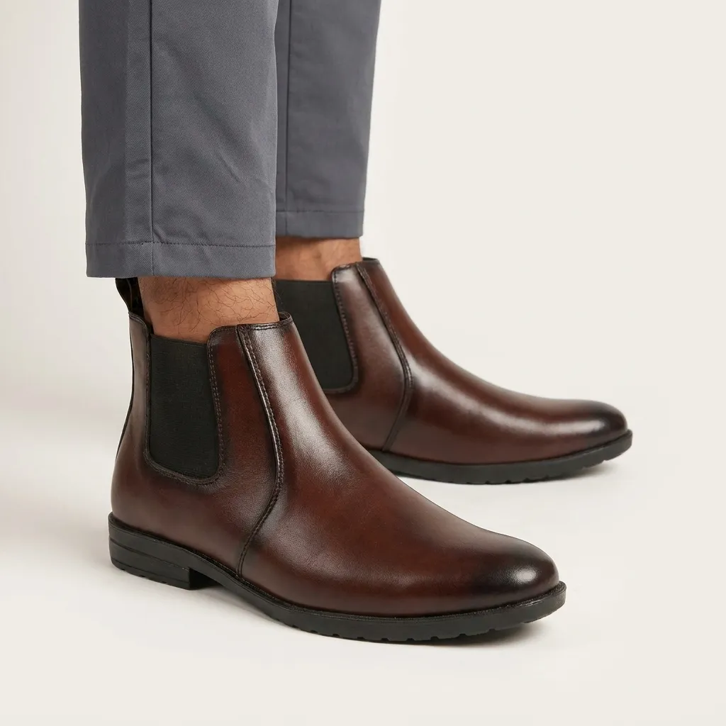 Premium Cow Leather Chocolate Brown Chelsea Boot (Dual Elastic / Slip-On) - Image 2