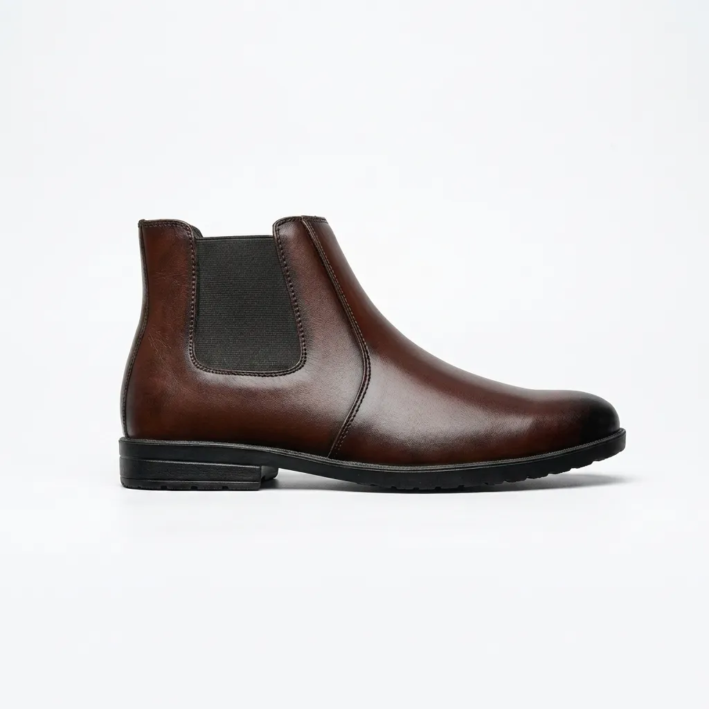 Premium Cow Leather Chocolate Brown Chelsea Boot (Dual Elastic / Slip-On)