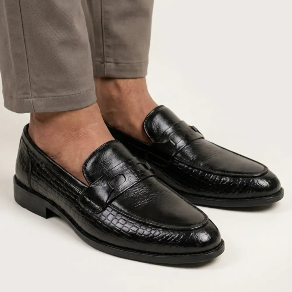 Kixxen Onyx Croc Penny Loafer – Black - Image 2